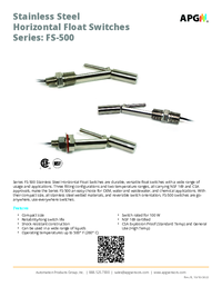 Thumbnail of document Data Sheet - FS-500 Horizontal Stainless Steel Float Switch